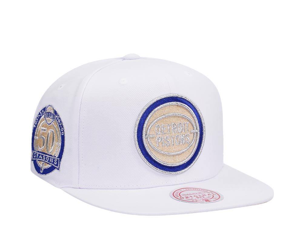 Mitchell & Ness Detroit Pistons 50th Anniversary Winter White Hardwood Classic Snapback Casquette