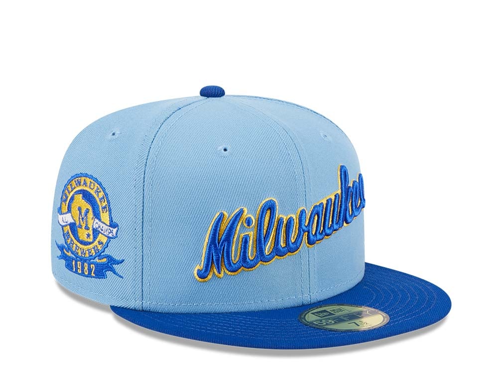 New Era Milwaukee Brewers Powder Blues Sky Throwback Edition 59Fifty Fitted Casquette