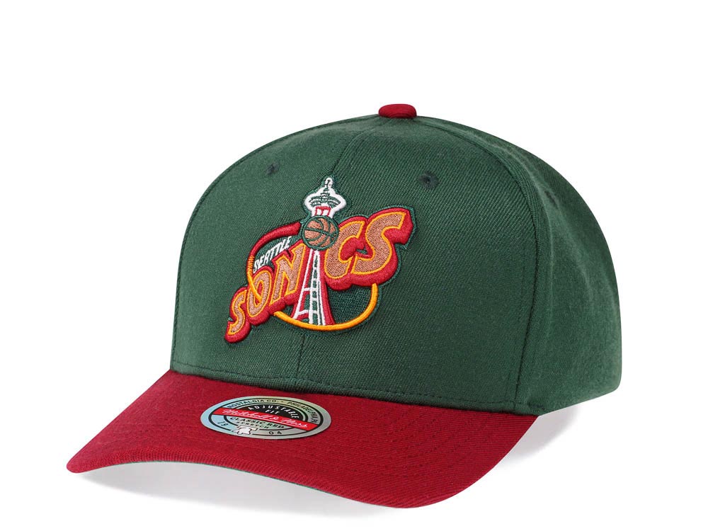 Mitchell & Ness Seattle Supersonics Team Two Tone Red Line Solid Flex Snapback Casquette