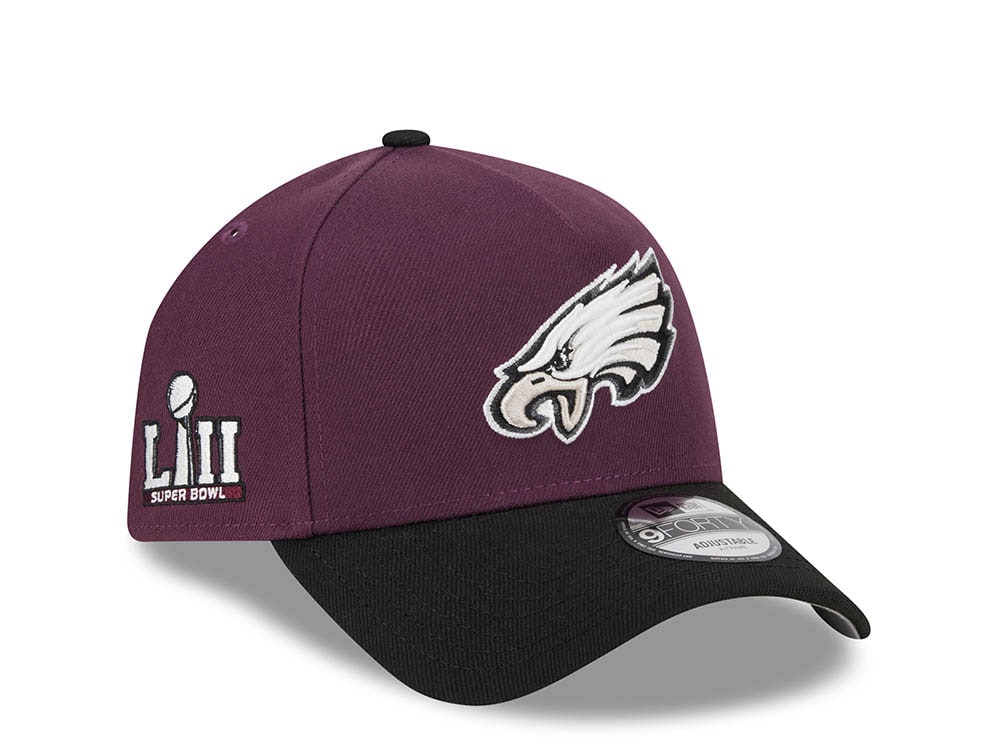 New Era Philadelphia Eagles Super Bowl LII Two Tone Plum 9Forty A Frame Snapback Casquette