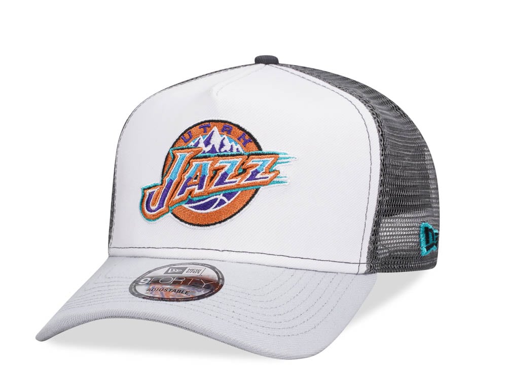 New Era Utah Jazz White Gray Two Tone 9Forty A Frame Trucker Snapback Casquette