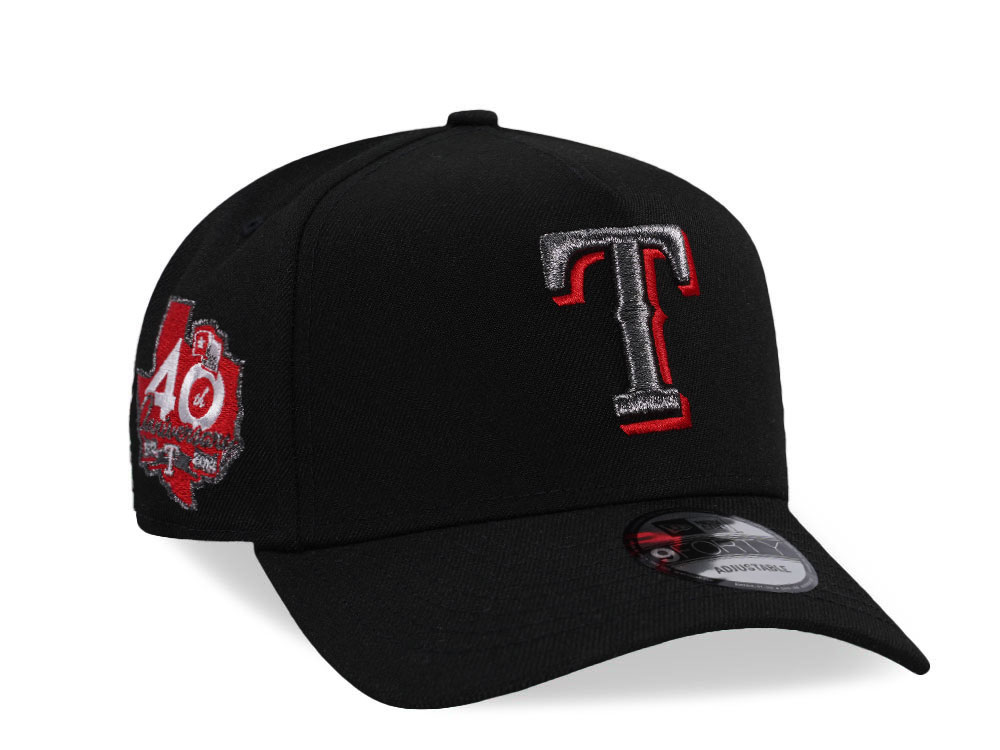 New Era Texas Rangers 40th Anniversary Black Liquid Metal Edition 9Forty A Frame Snapback Casquette