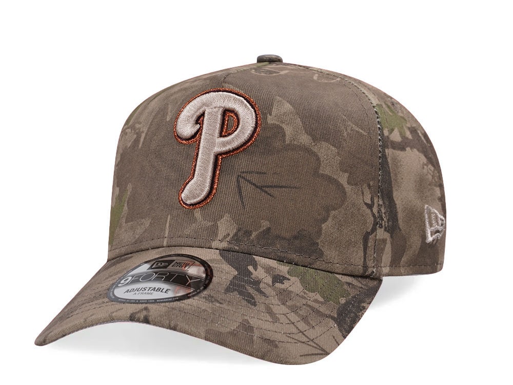 New Era Philadelphia Phillies Leaf Camo Copper 9Forty A Frame Snapback Casquette