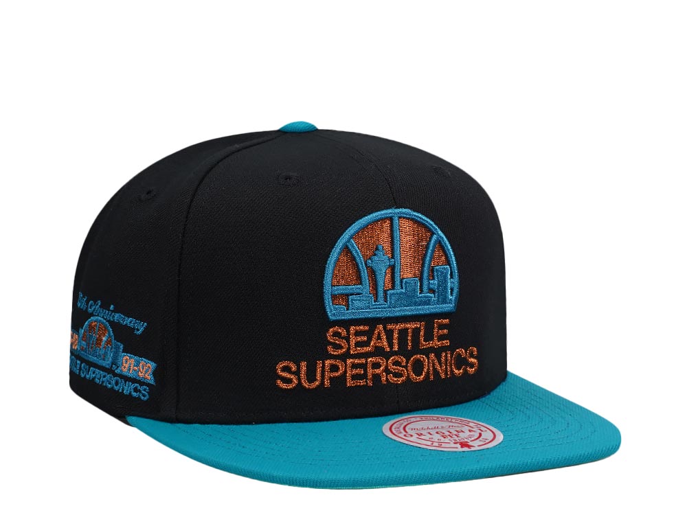 Mitchell & Ness Seattle Supersonics 25th Anniversary Make Cents Black Two Tone Hardwood Classic Snapback Casquette