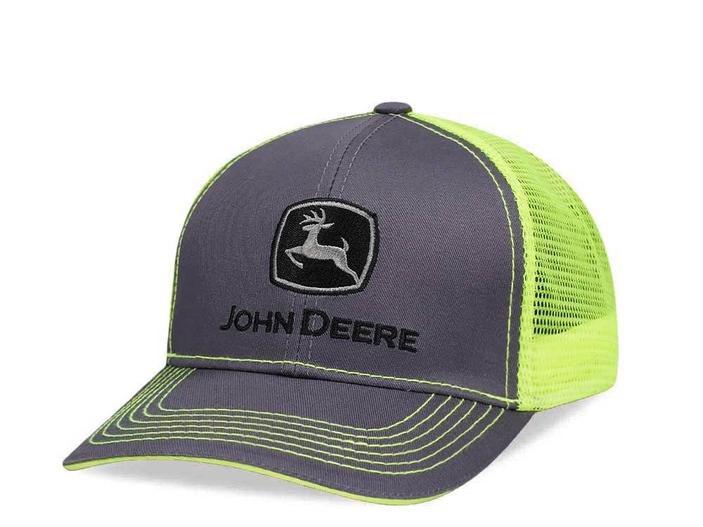 John Deere Twill High Mesh Logo Black Yellow Trucker Snapback Casquette