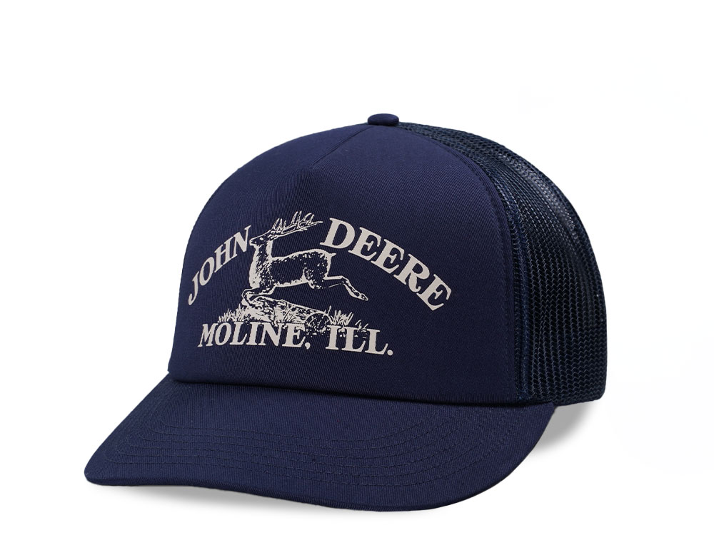 John Deere Moline Vintage Print Navy Trucker Snapback Casquette