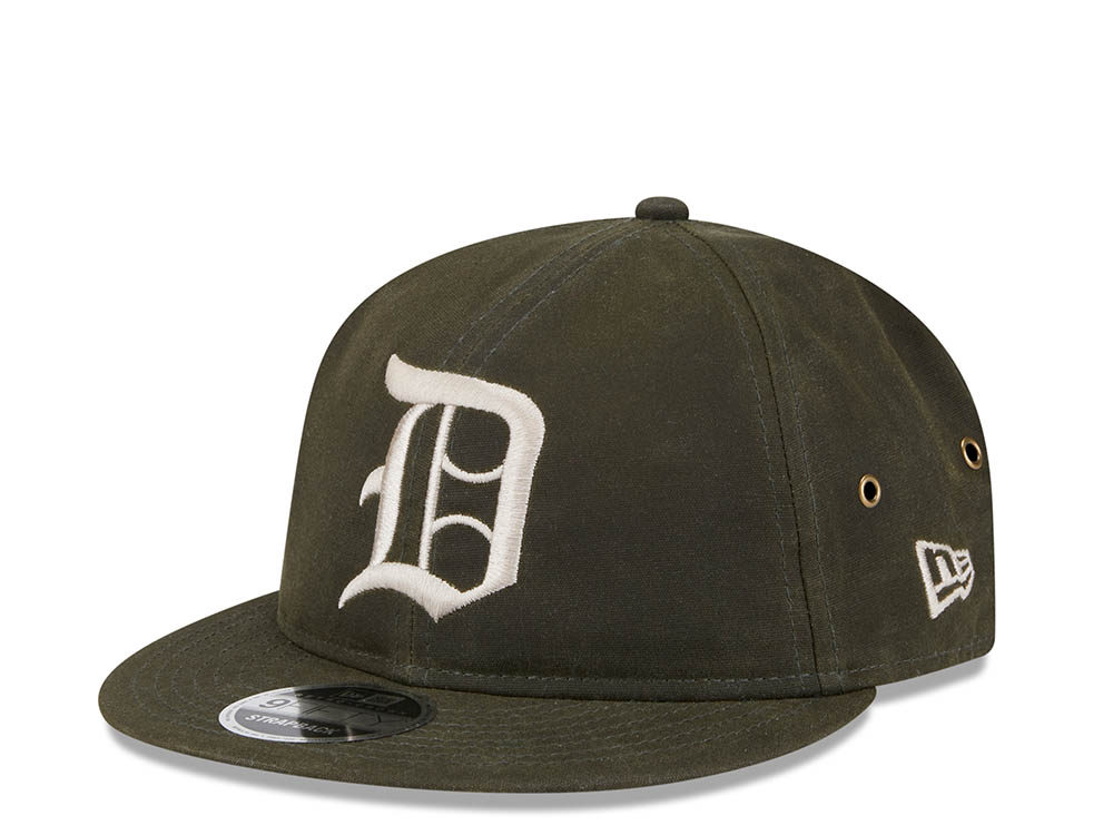 New Era Detroit Tigers Waxed Canvas Olive 9Fifty Retro Crown Strapback Casquette