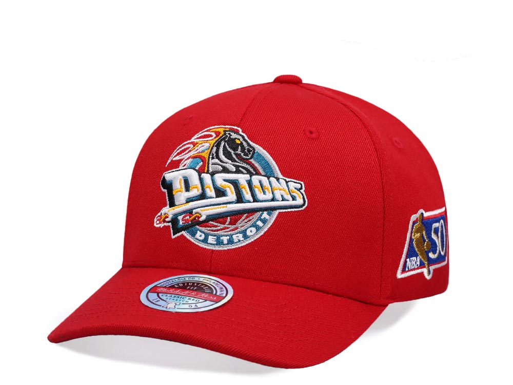 Mitchell & Ness Detroit Pistons 50th Patch Hardwood Classic Red Flex Snapback Casquette