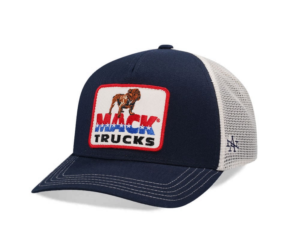 American Needle Mack Truck Twill Valin Patch Ivory Navy Trucker Snapback Casquette