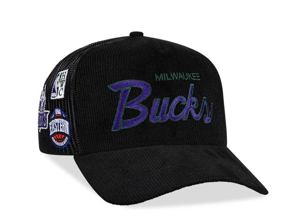 Mitchell & Ness Milwaukee Bucks Times up Black Cord Hardwood Classic Trucker Snapback Casquette