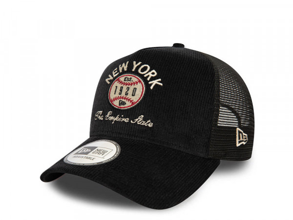 New Era Logo Cord Black A Frame Trucker Snapback Cap