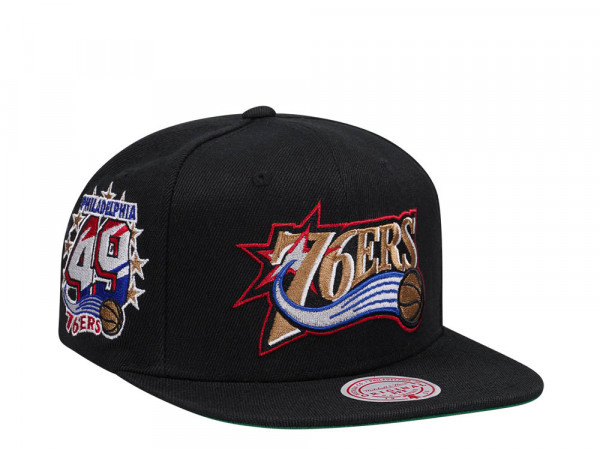 Mitchell & Ness Philadelphia 76ers Black Side Jam Throwback Edition Snapback Cap