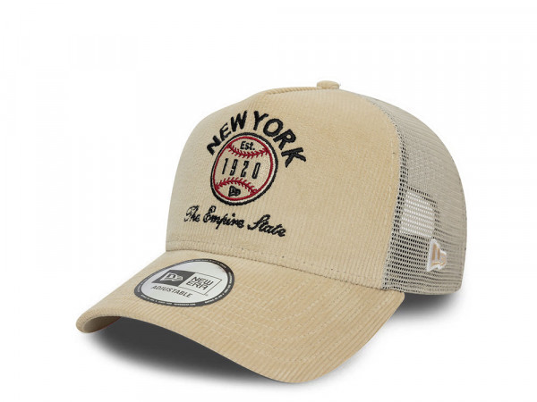 New Era Logo Cord Beige A Frame Trucker Snapback Cap